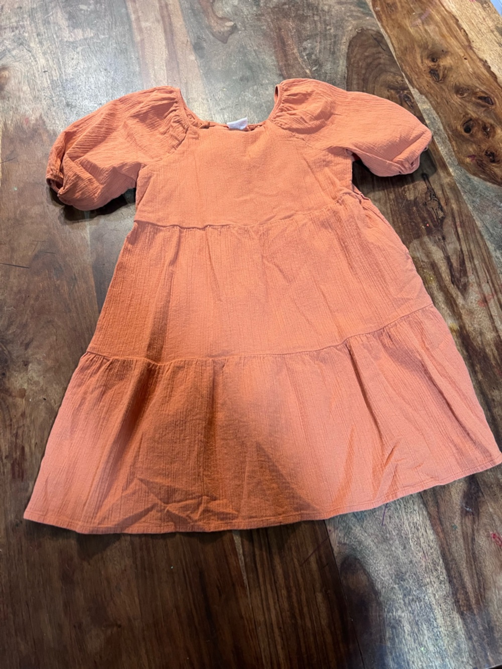 Girls' Tiered Casual Dress in Coral Pink